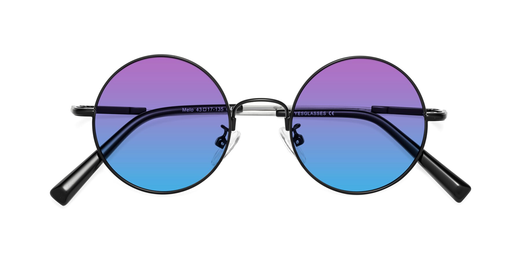 Folded Front of Melo in Black with Purple / Blue Gradient Lenses