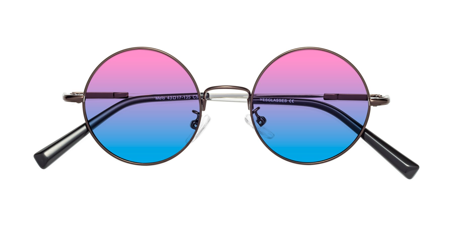Folded Front of Melo in Coffee with Pink / Blue Gradient Lenses
