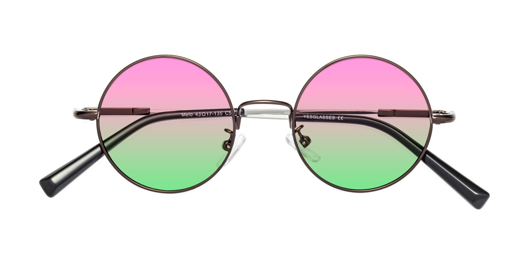 Folded Front of Melo in Coffee with Pink / Green Gradient Lenses