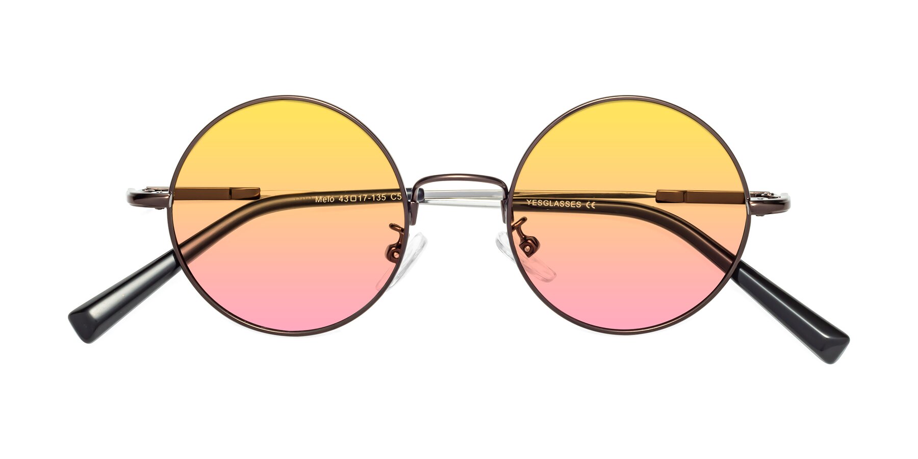 Folded Front of Melo in Coffee with Yellow / Pink Gradient Lenses