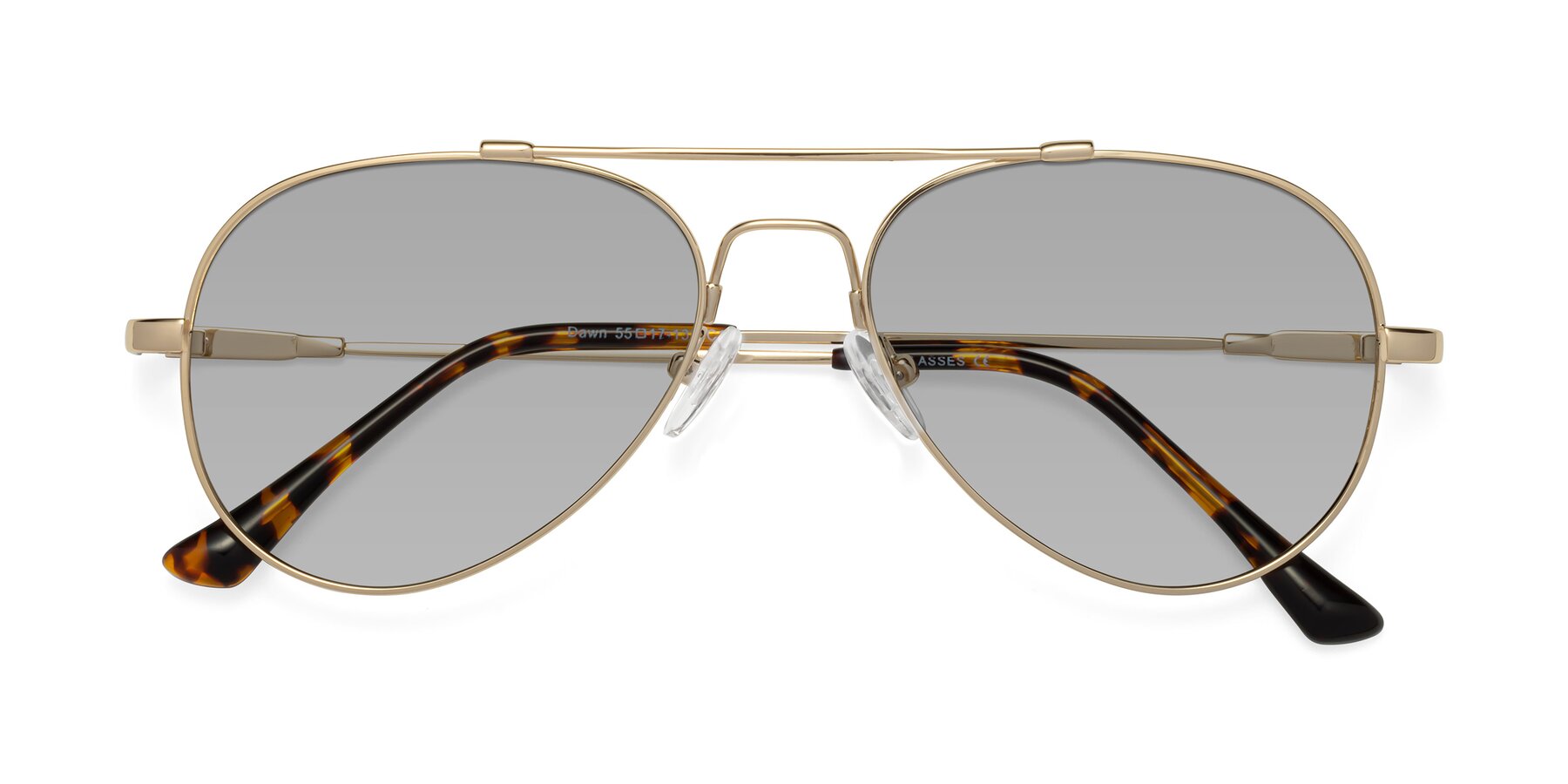 Folded Front of Dawn in Gold with Light Gray Tinted Lenses