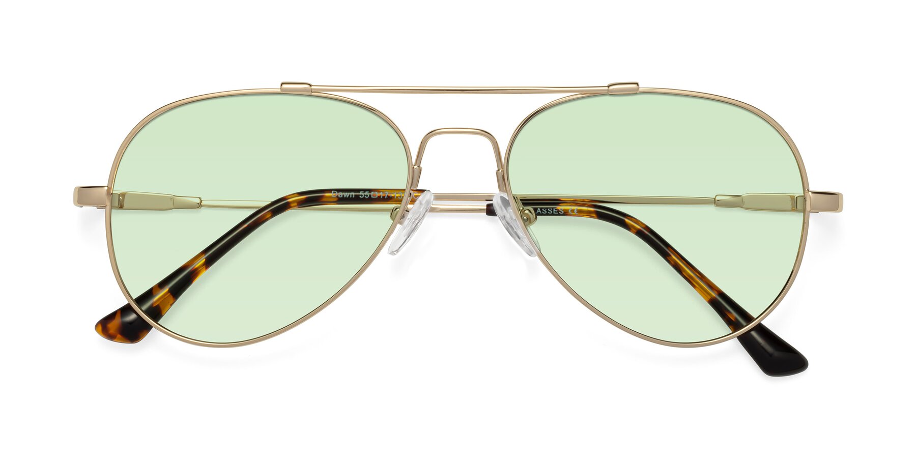 Folded Front of Dawn in Gold with Light Green Tinted Lenses