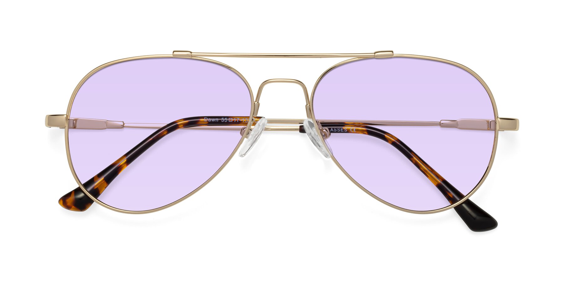 Folded Front of Dawn in Gold with Light Purple Tinted Lenses