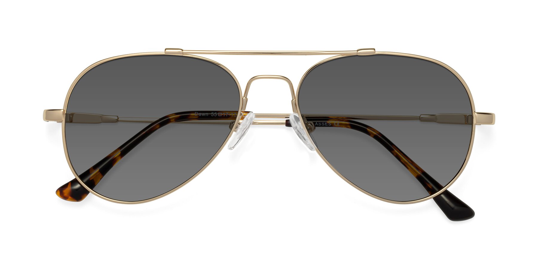 Folded Front of Dawn in Gold with Medium Gray Tinted Lenses