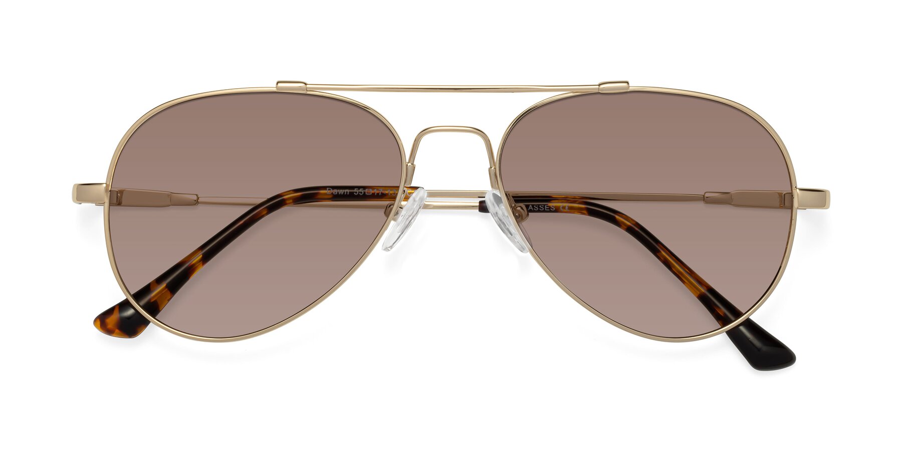 Folded Front of Dawn in Gold with Medium Brown Tinted Lenses