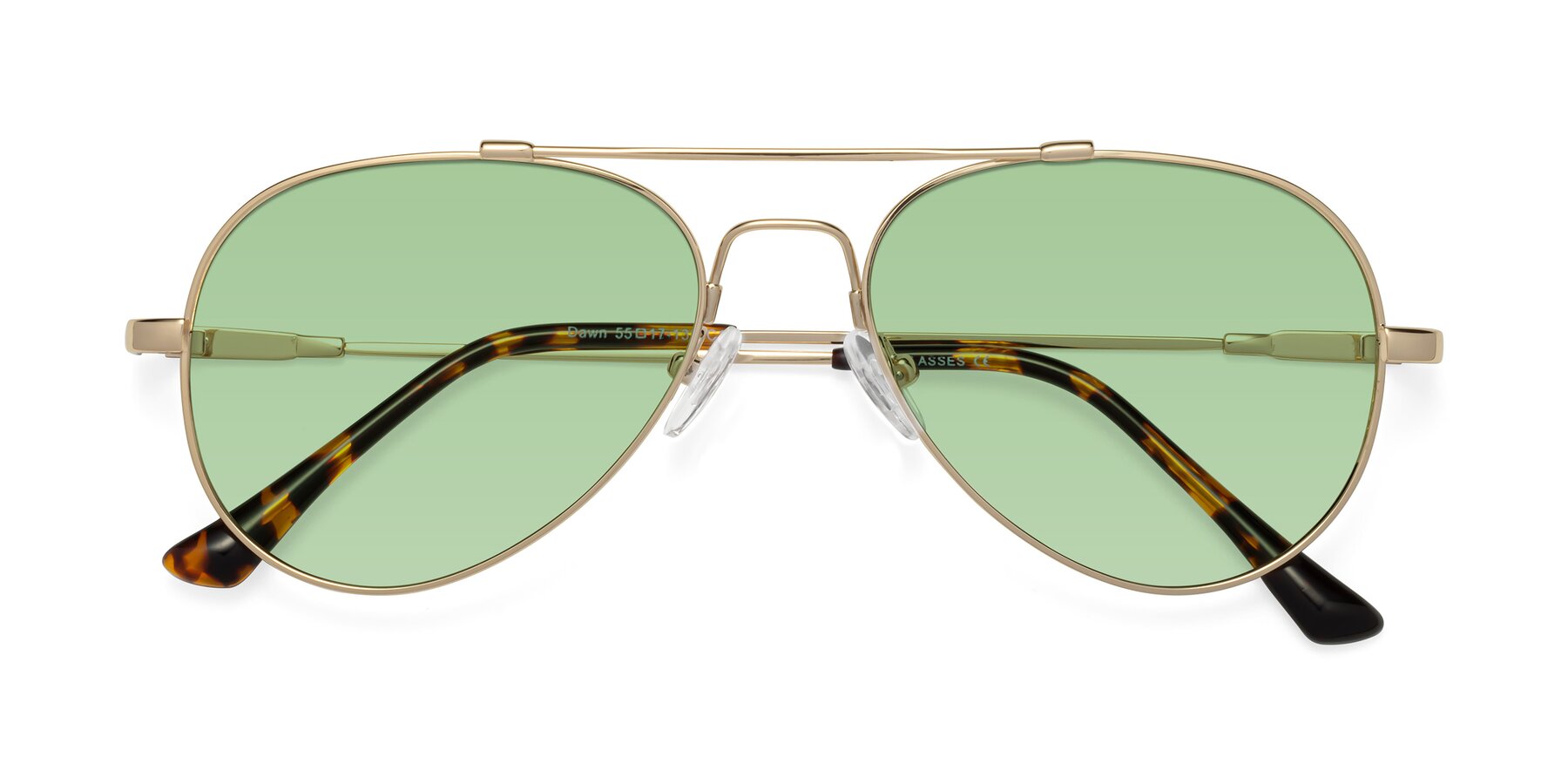 Folded Front of Dawn in Gold with Medium Green Tinted Lenses