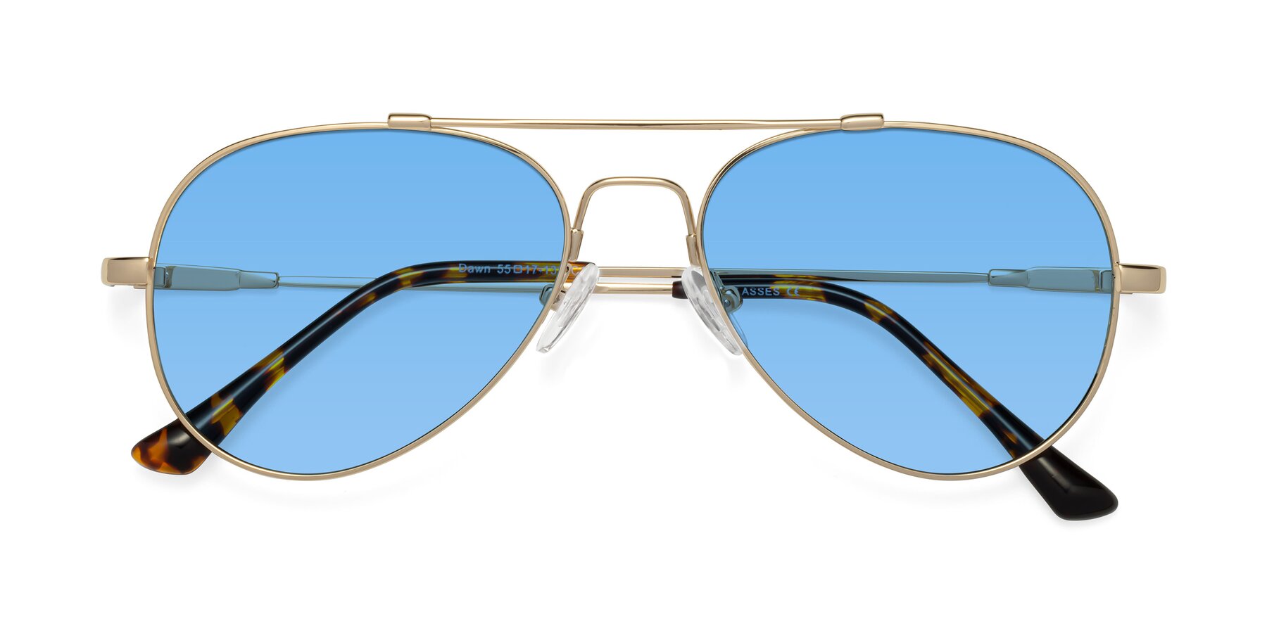Folded Front of Dawn in Gold with Medium Blue Tinted Lenses