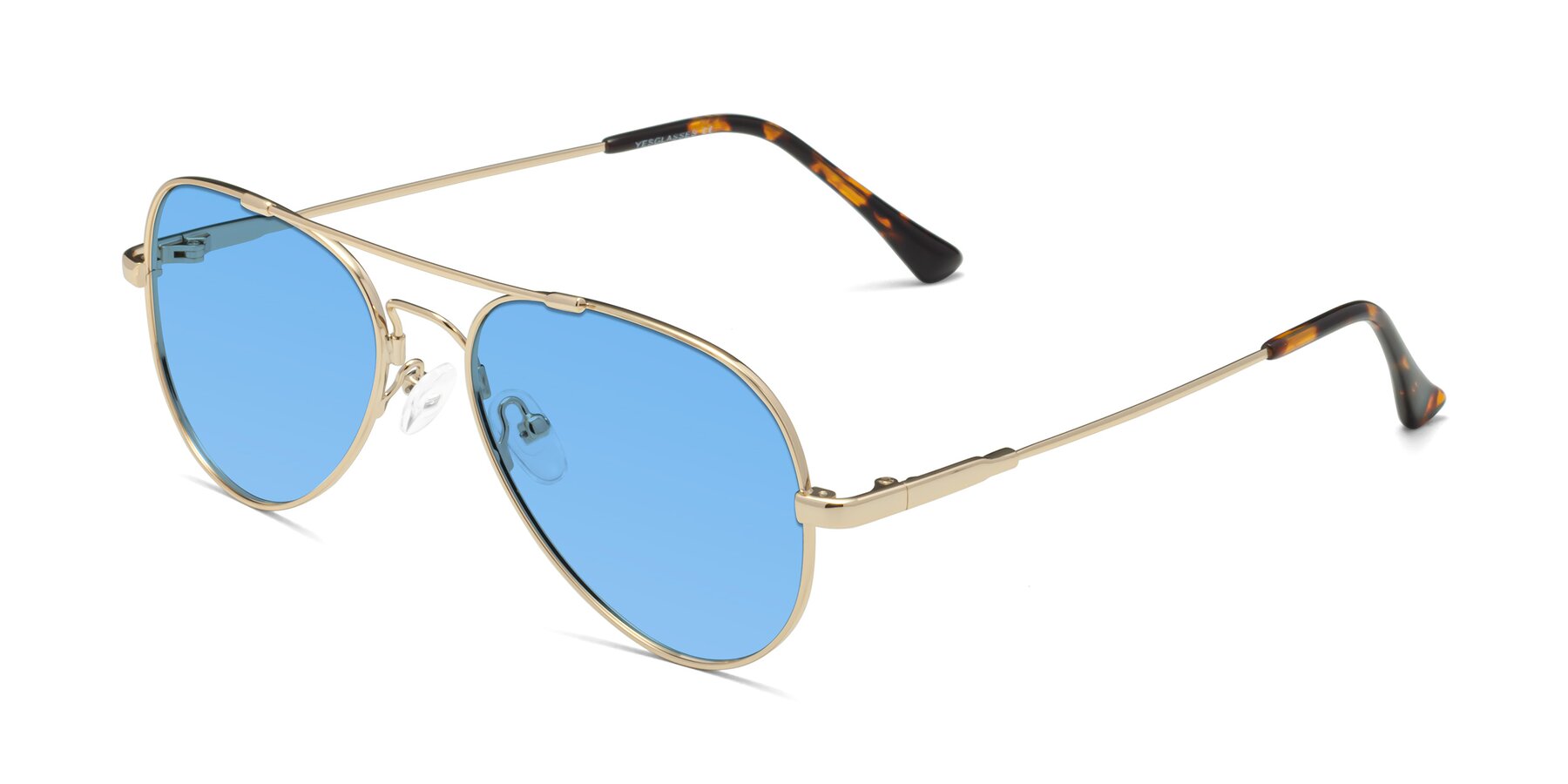 Angle of Dawn in Gold with Medium Blue Tinted Lenses