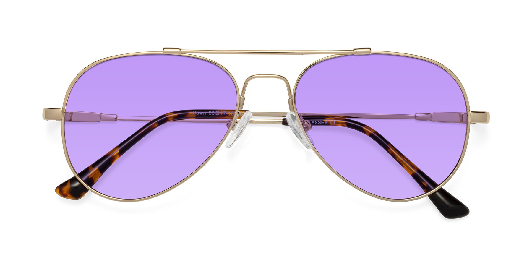 Folded Front of Dawn in Gold with Medium Purple Tinted Lenses