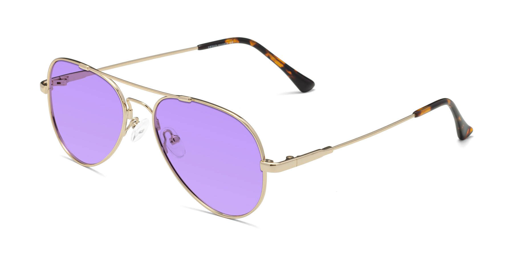 Angle of Dawn in Gold with Medium Purple Tinted Lenses