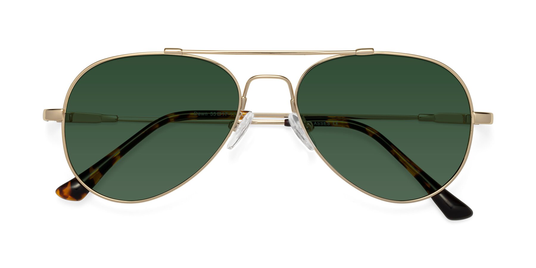 Folded Front of Dawn in Gold with Green Tinted Lenses