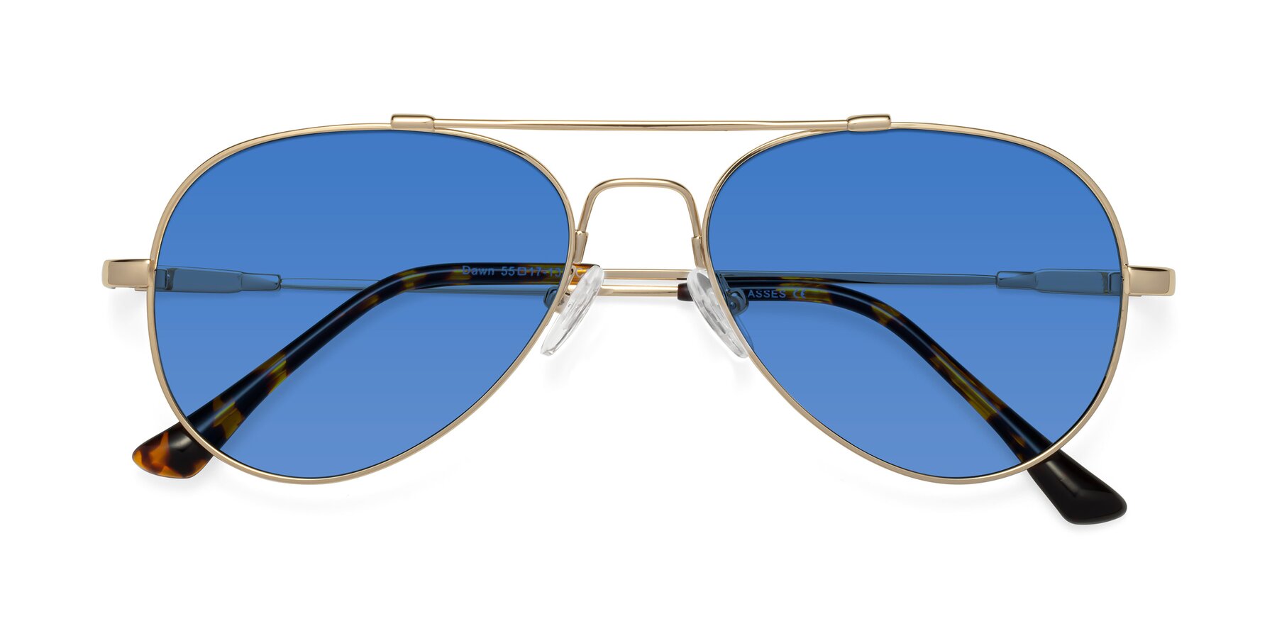 Folded Front of Dawn in Gold with Blue Tinted Lenses