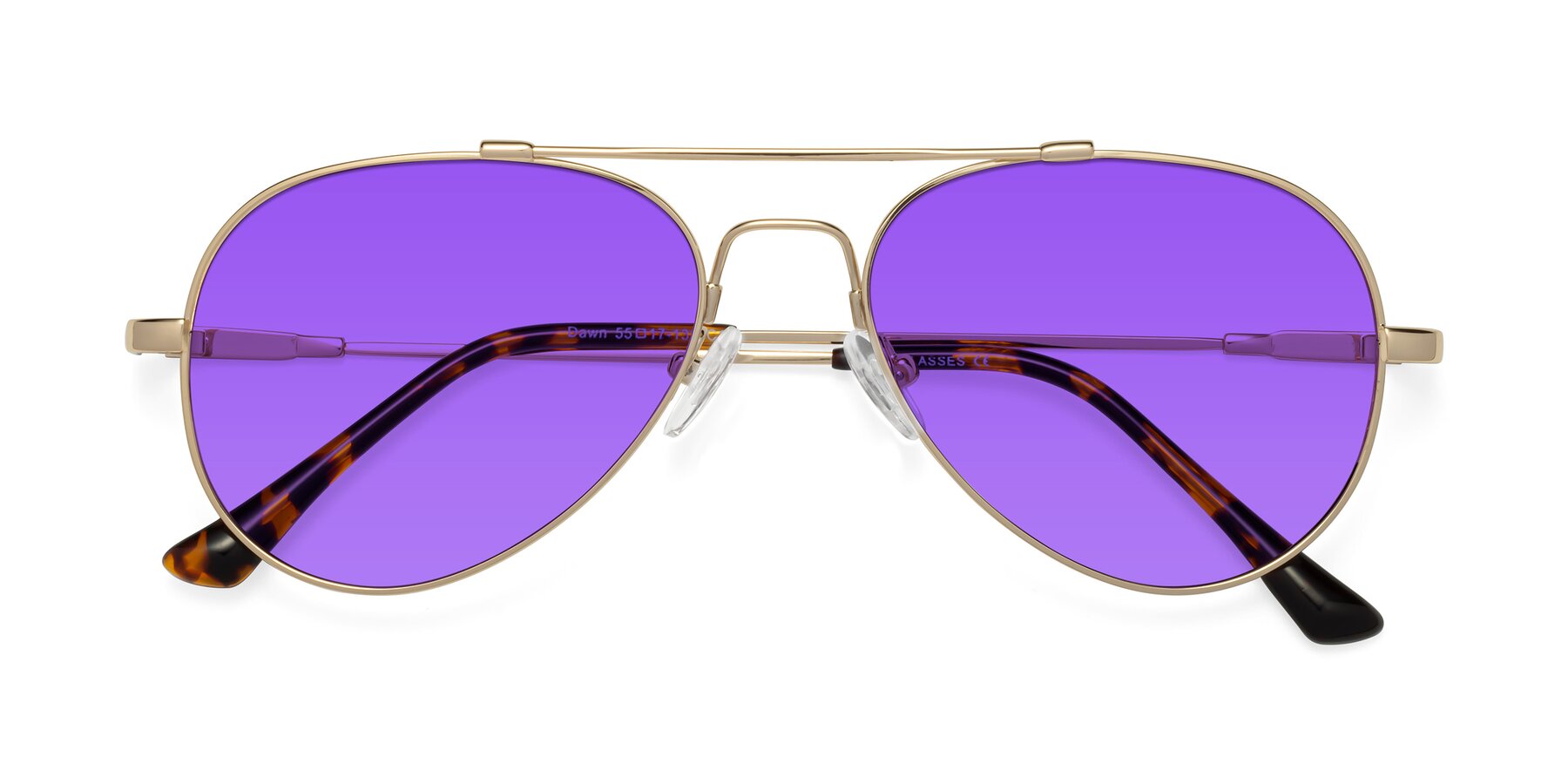 Folded Front of Dawn in Gold with Purple Tinted Lenses