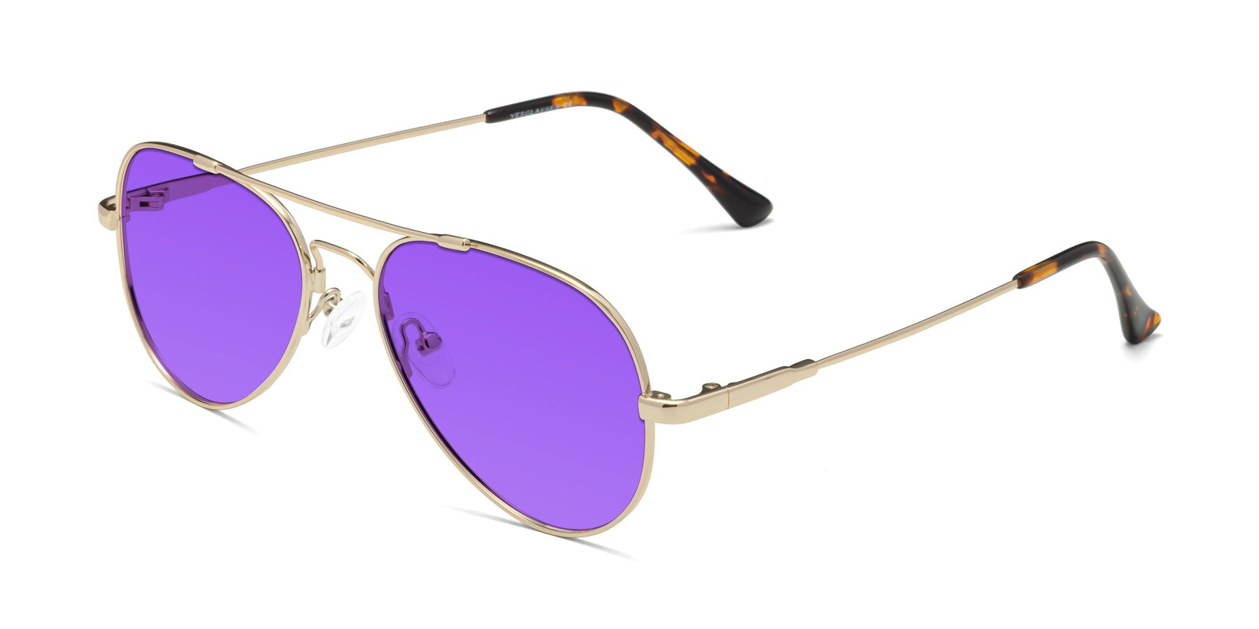 Angle of Dawn in Gold with Purple Tinted Lenses