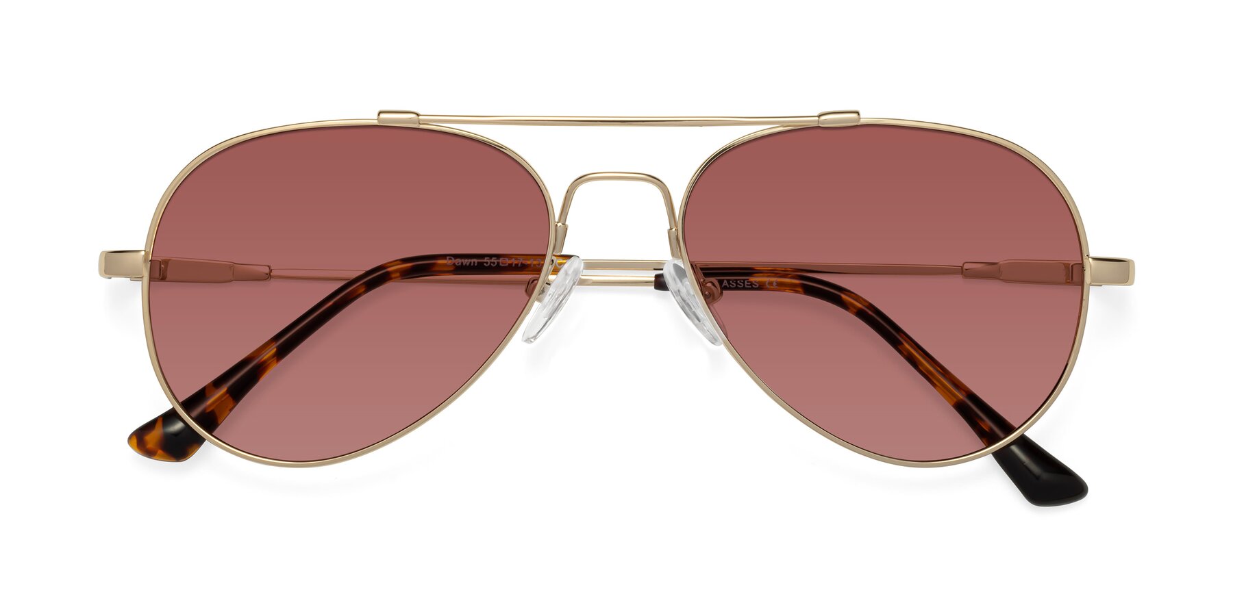 Folded Front of Dawn in Gold with Garnet Tinted Lenses