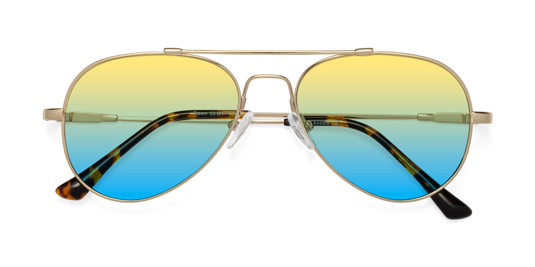 Folded Front of Dawn in Gold with Yellow / Blue Gradient Lenses