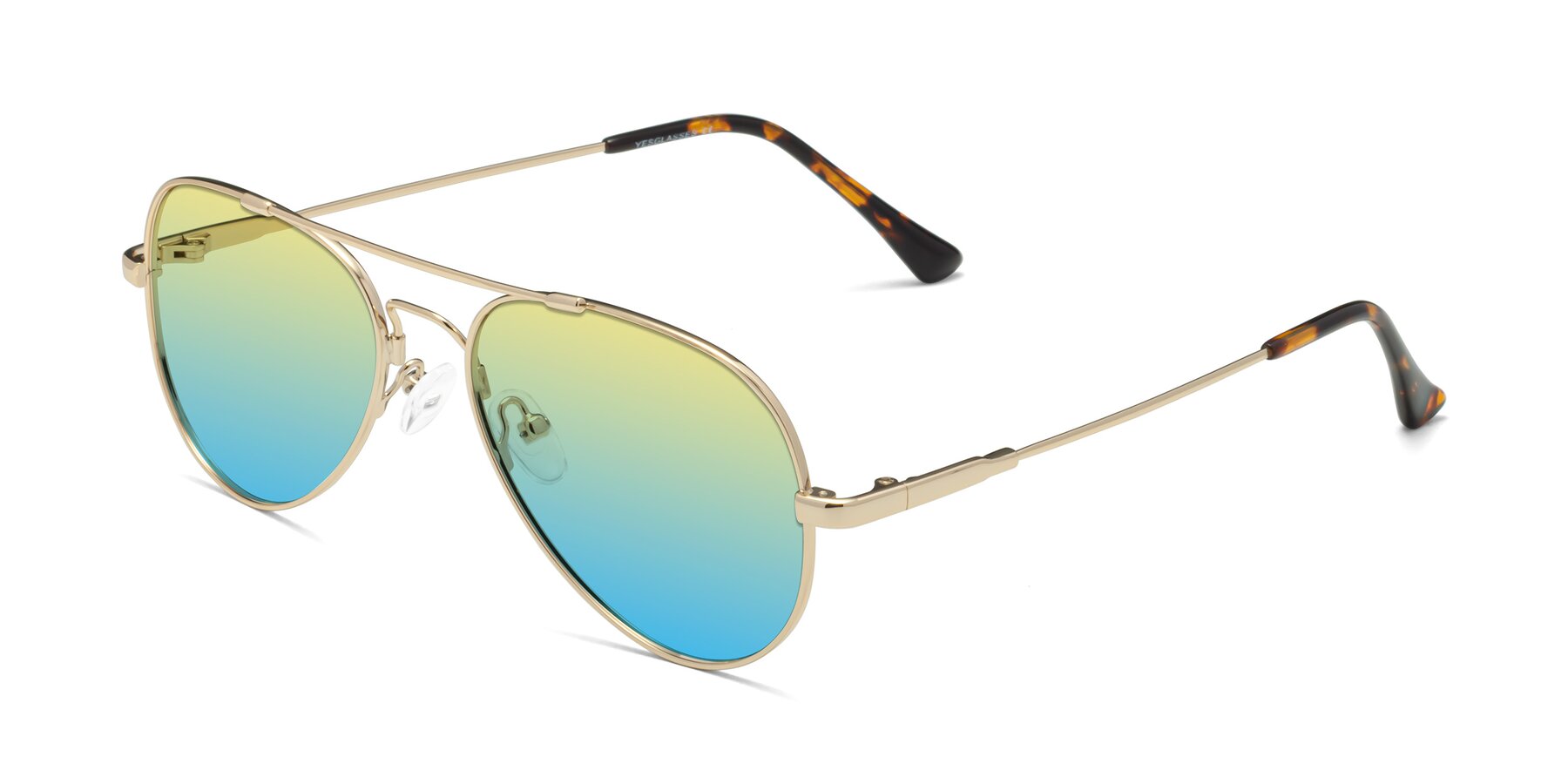 Angle of Dawn in Gold with Yellow / Blue Gradient Lenses
