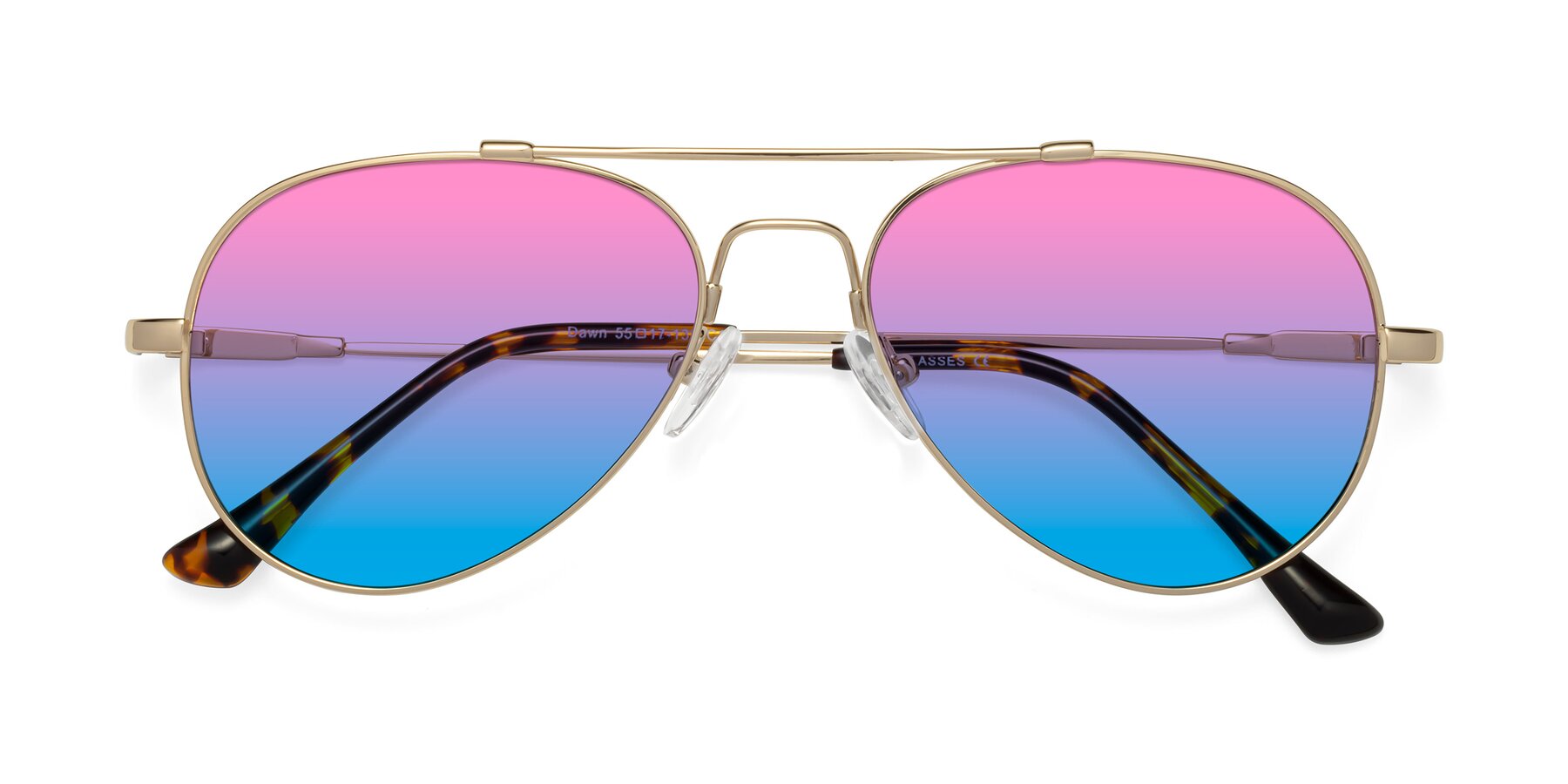 Folded Front of Dawn in Gold with Pink / Blue Gradient Lenses