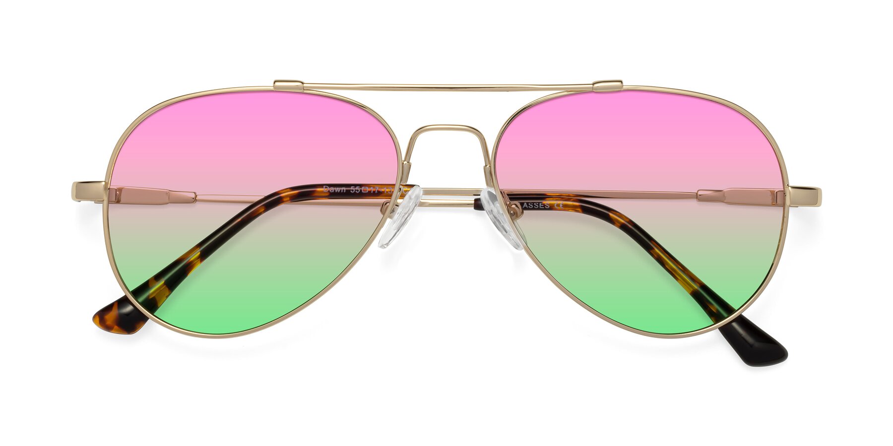 Folded Front of Dawn in Gold with Pink / Green Gradient Lenses