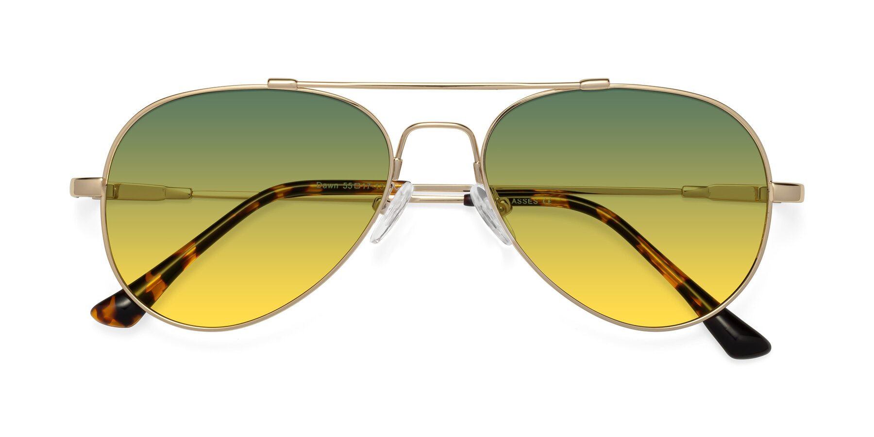 Folded Front of Dawn in Gold with Green / Yellow Gradient Lenses
