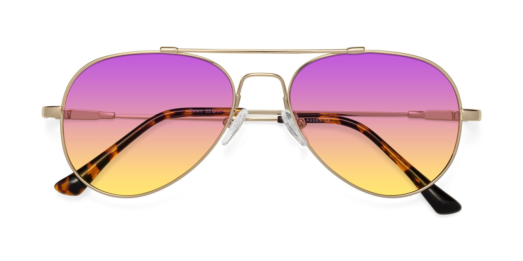 Folded Front of Dawn in Gold with Purple / Yellow Gradient Lenses