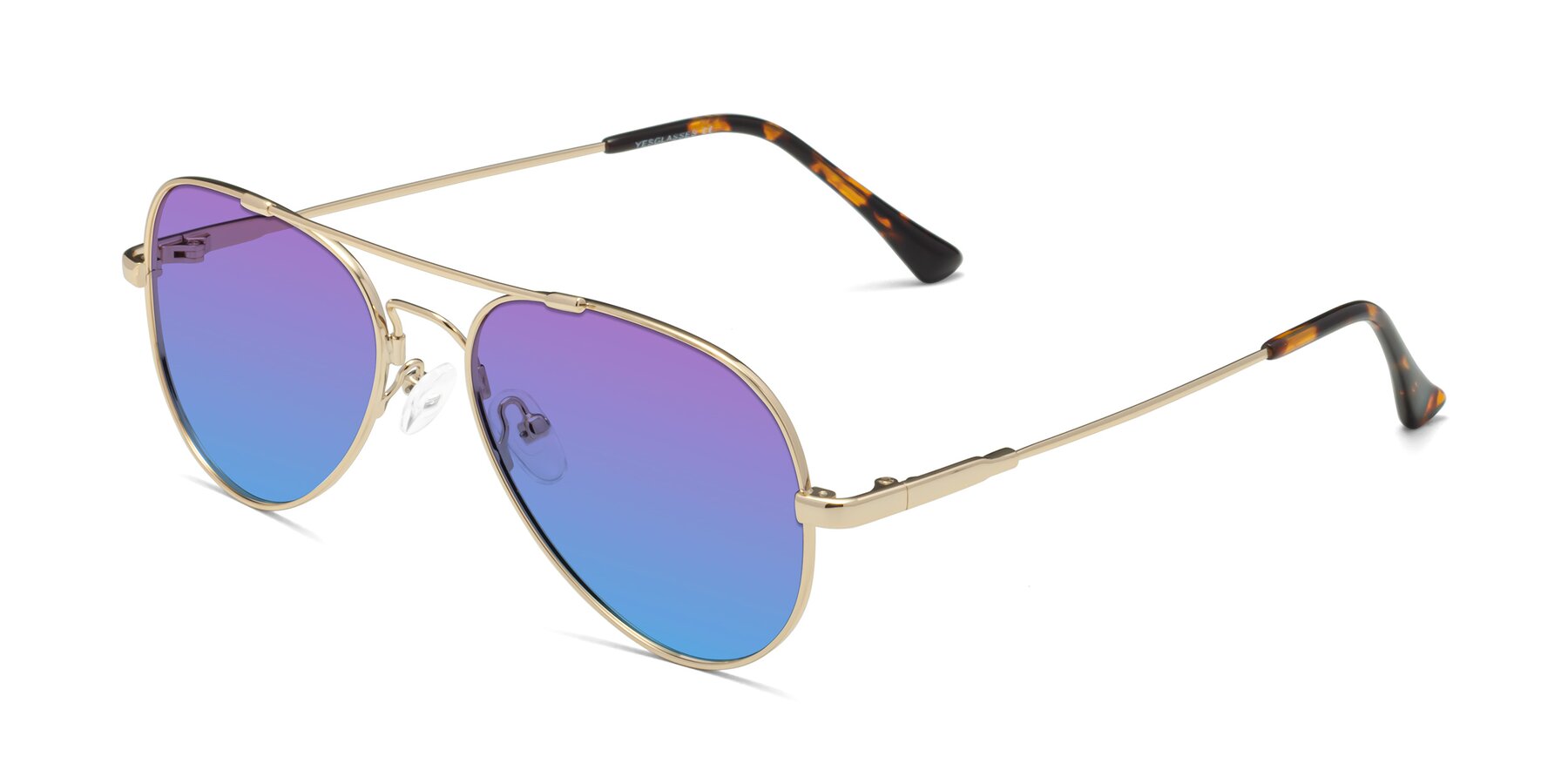 Angle of Dawn in Gold with Purple / Blue Gradient Lenses