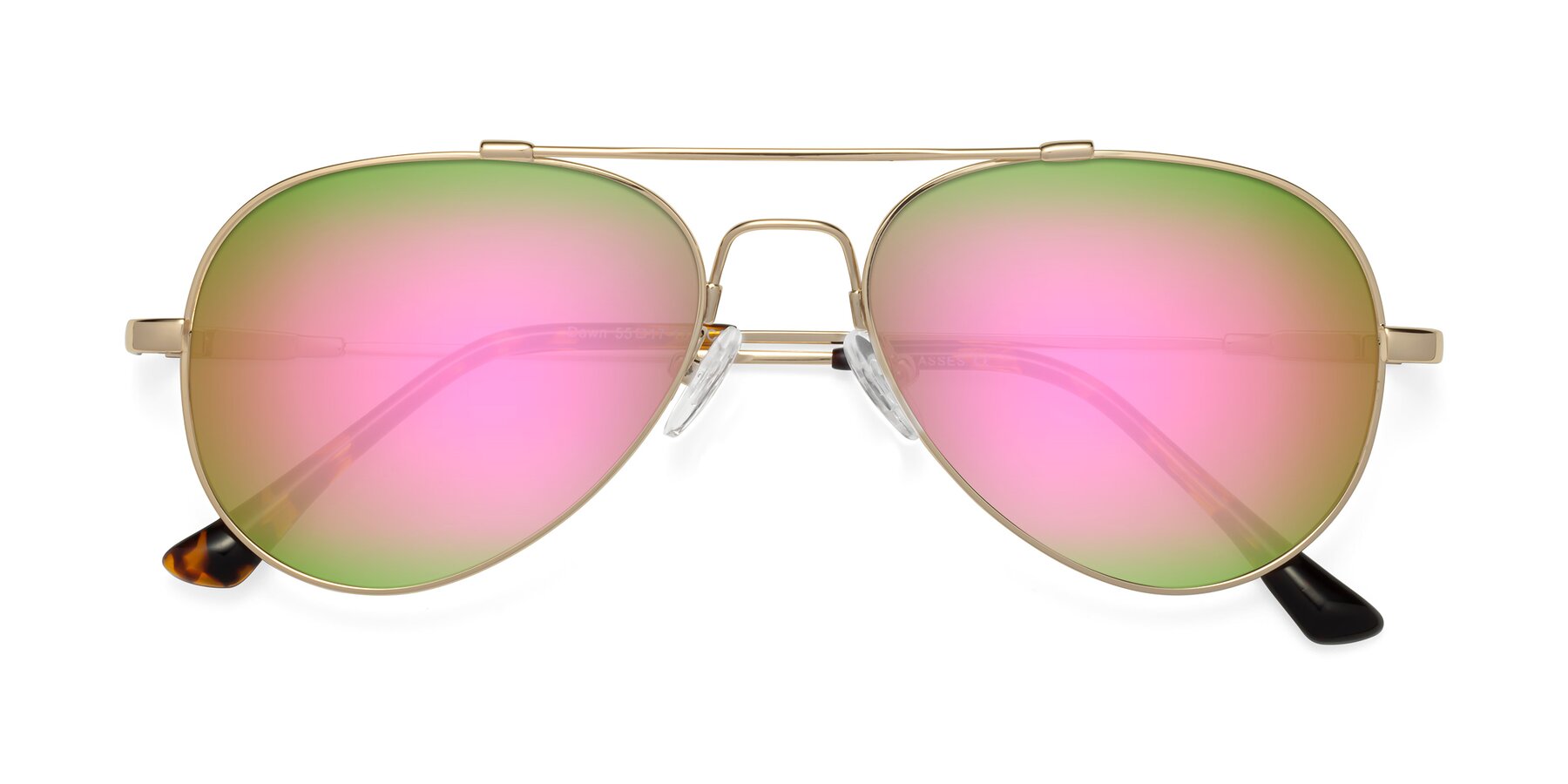 Folded Front of Dawn in Gold with Pink Mirrored Lenses