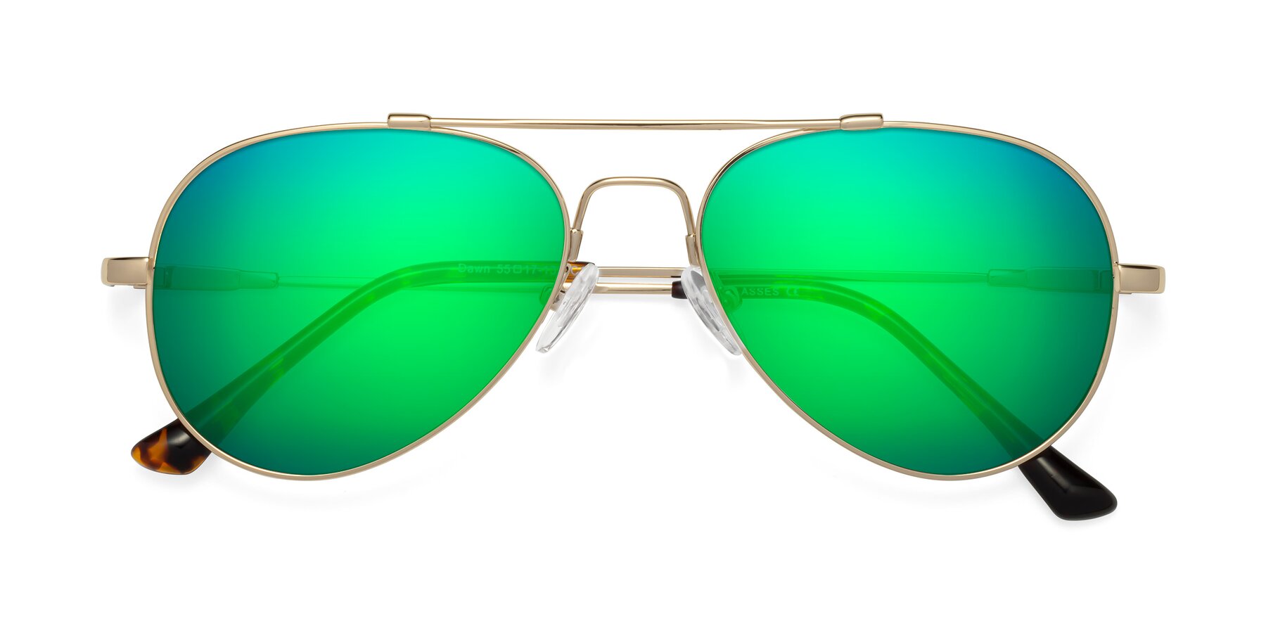 Folded Front of Dawn in Gold with Green Mirrored Lenses