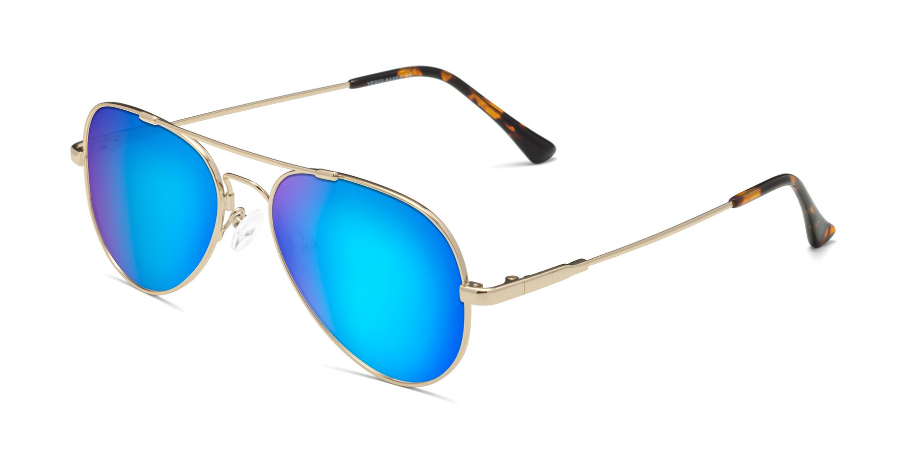 Angle of Dawn in Gold with Blue Mirrored Lenses