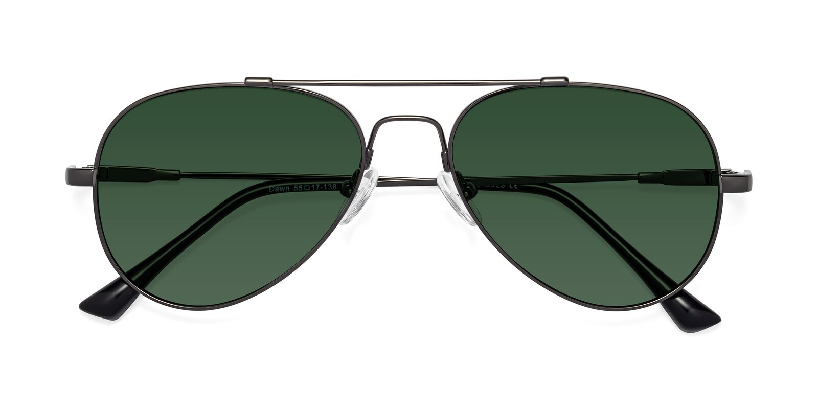 Gunmetal Lightweight Flexible Aviator Tinted Sunglasses with Green ...