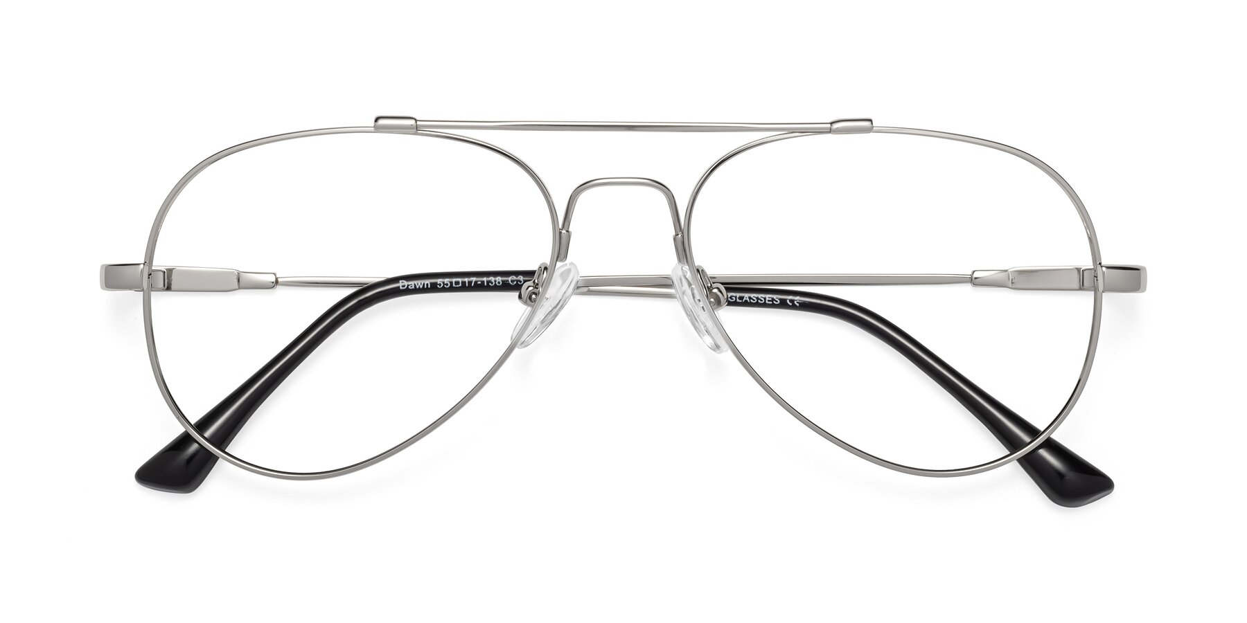 Folded Front of Dawn in Silver with Clear Reading Eyeglass Lenses