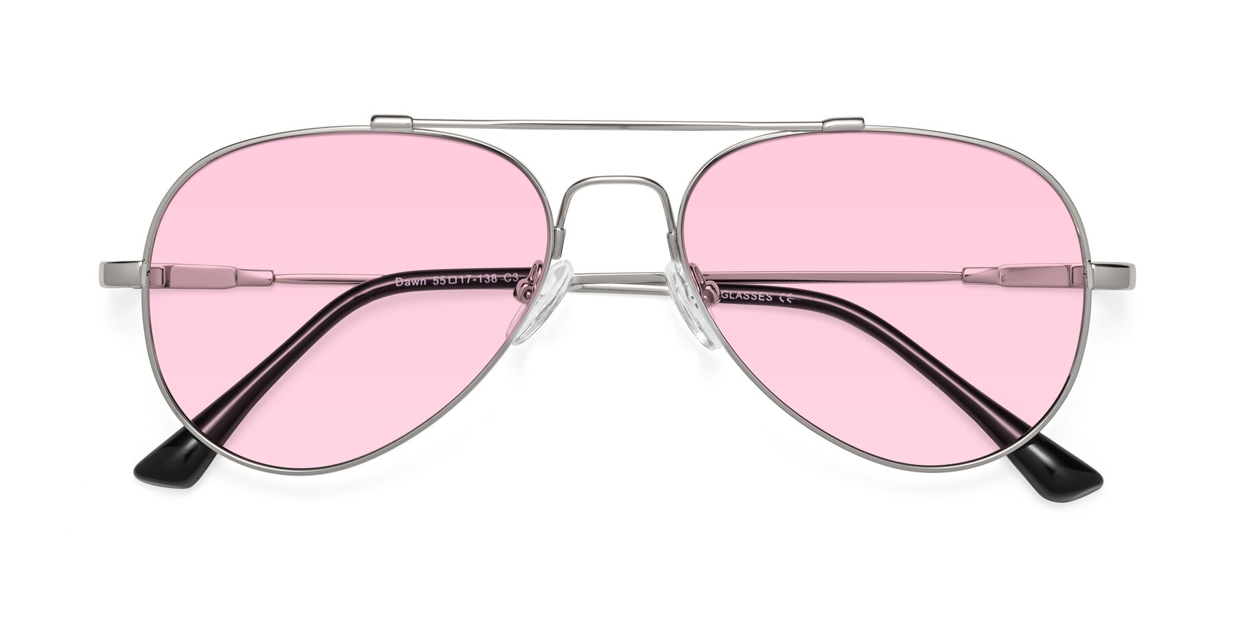 Silver Lightweight Flexible Aviator Tinted Sunglasses with Light Pink  Sunwear Lenses - Dawn