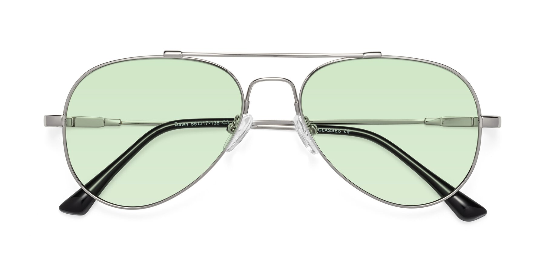 Folded Front of Dawn in Silver with Light Green Tinted Lenses