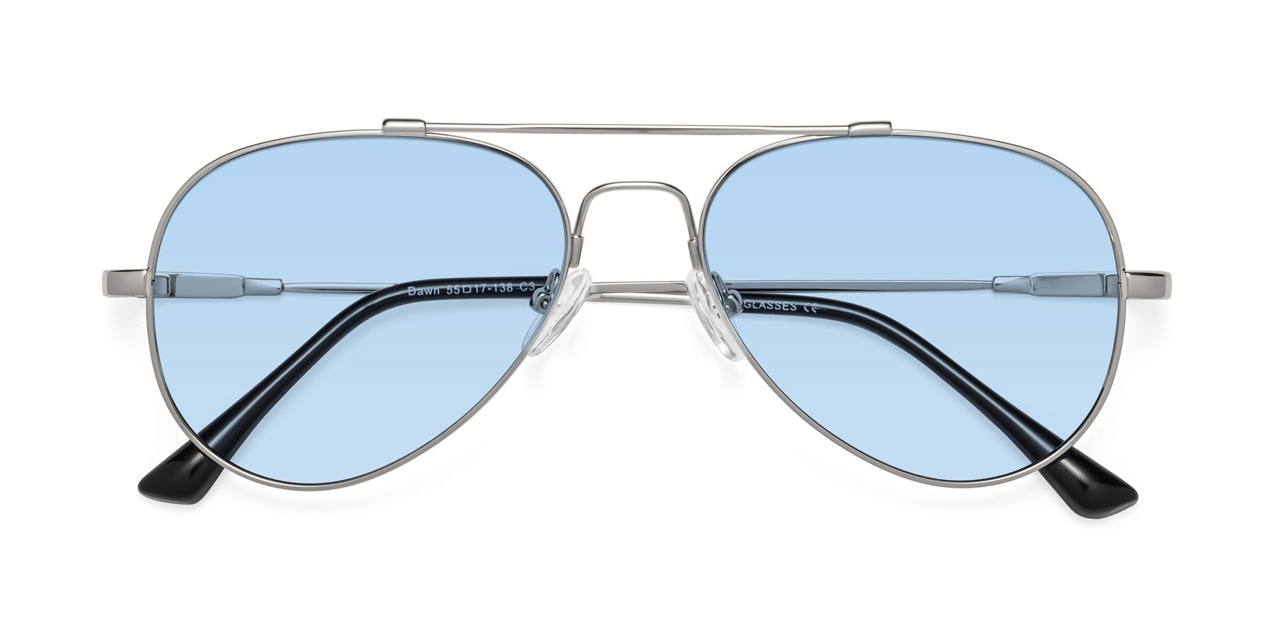 Folded Front of Dawn in Silver with Light Blue Tinted Lenses