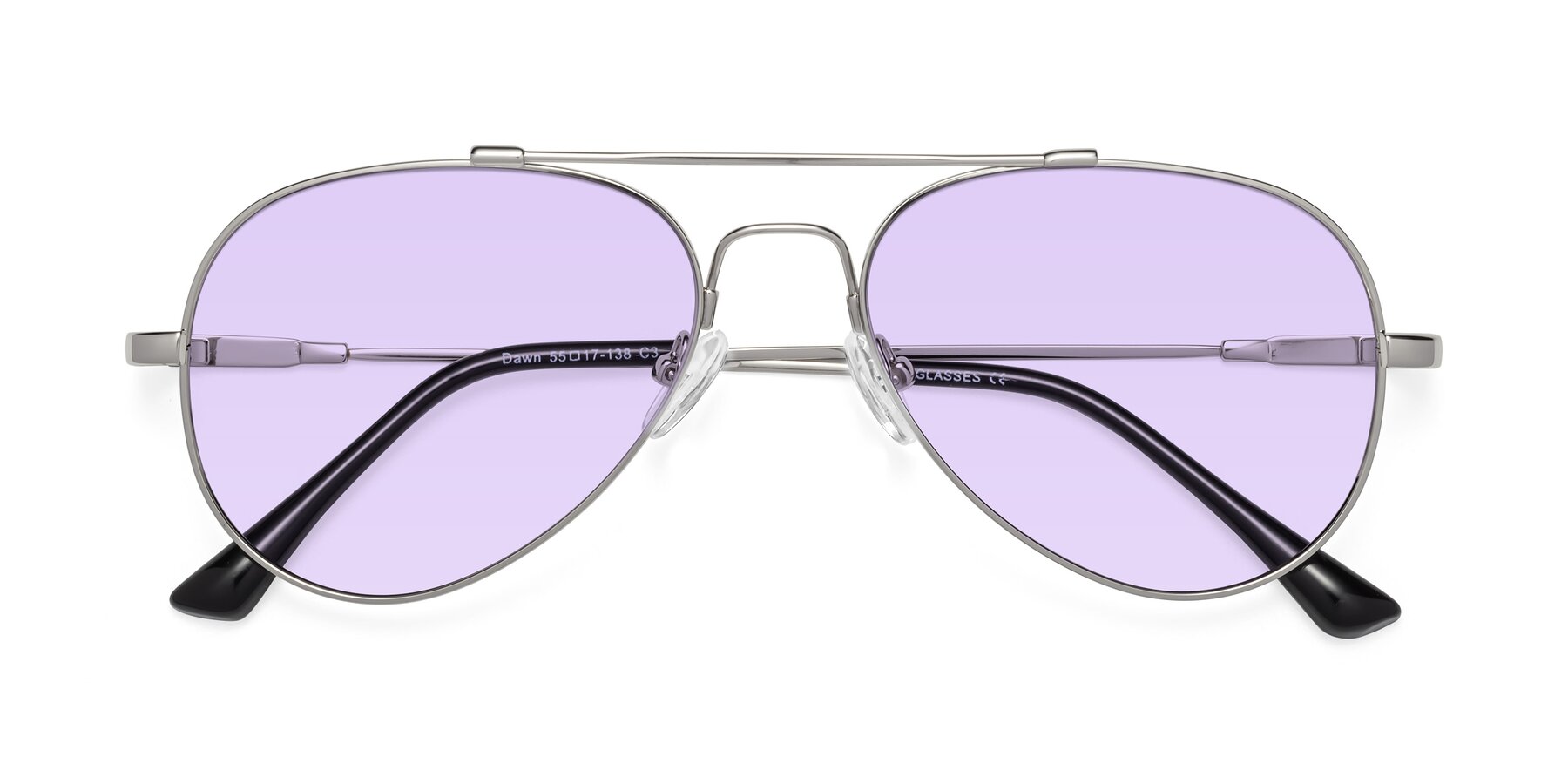 Folded Front of Dawn in Silver with Light Purple Tinted Lenses