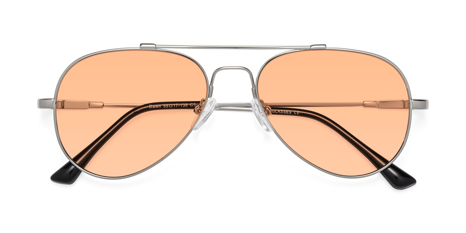 Folded Front of Dawn in Silver with Light Orange Tinted Lenses
