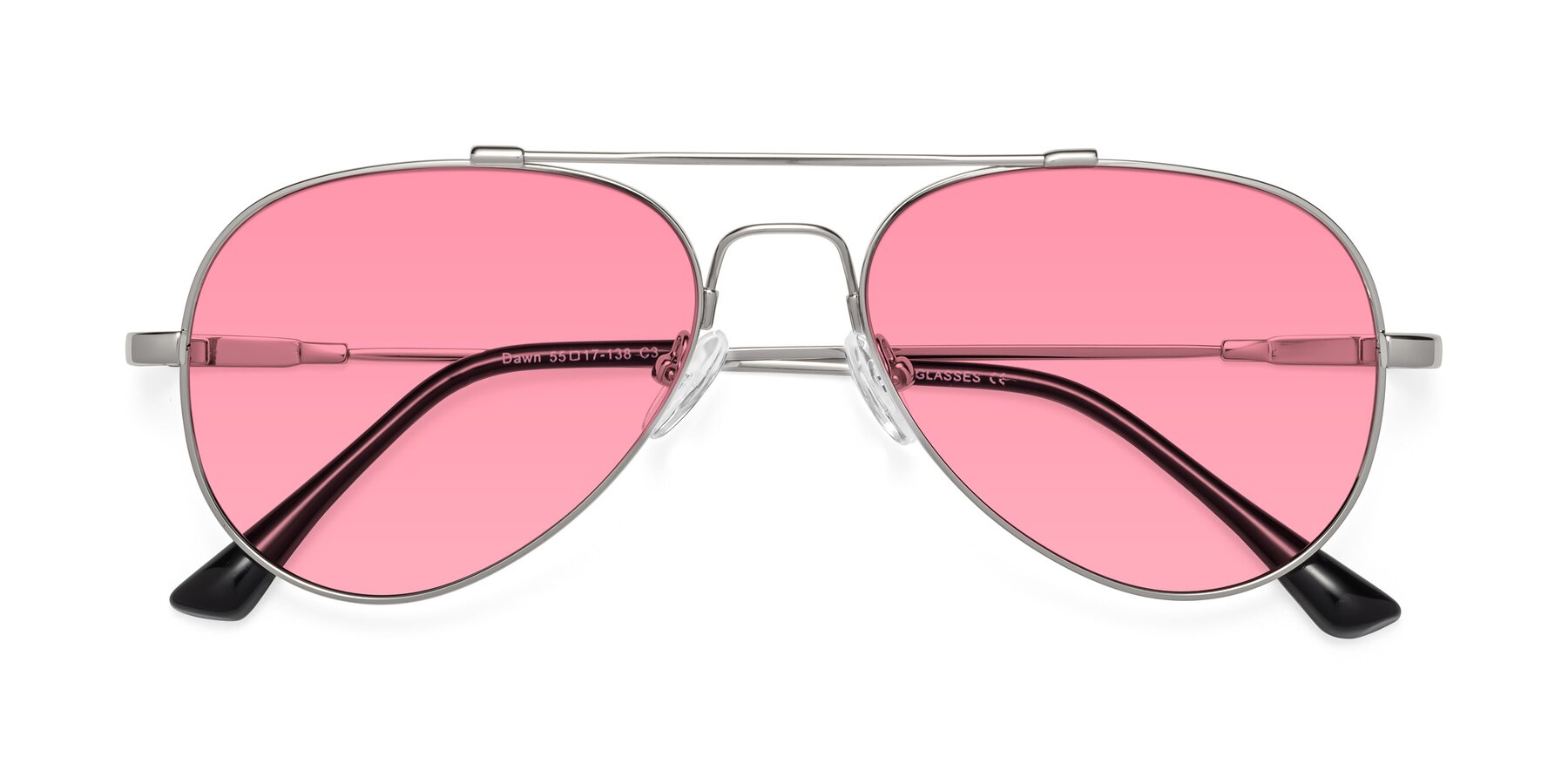 Folded Front of Dawn in Silver with Pink Tinted Lenses