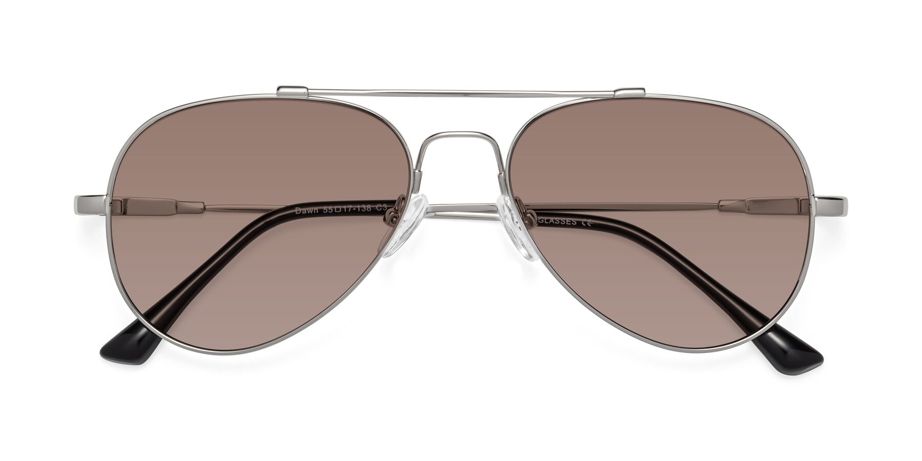 Folded Front of Dawn in Silver with Medium Brown Tinted Lenses
