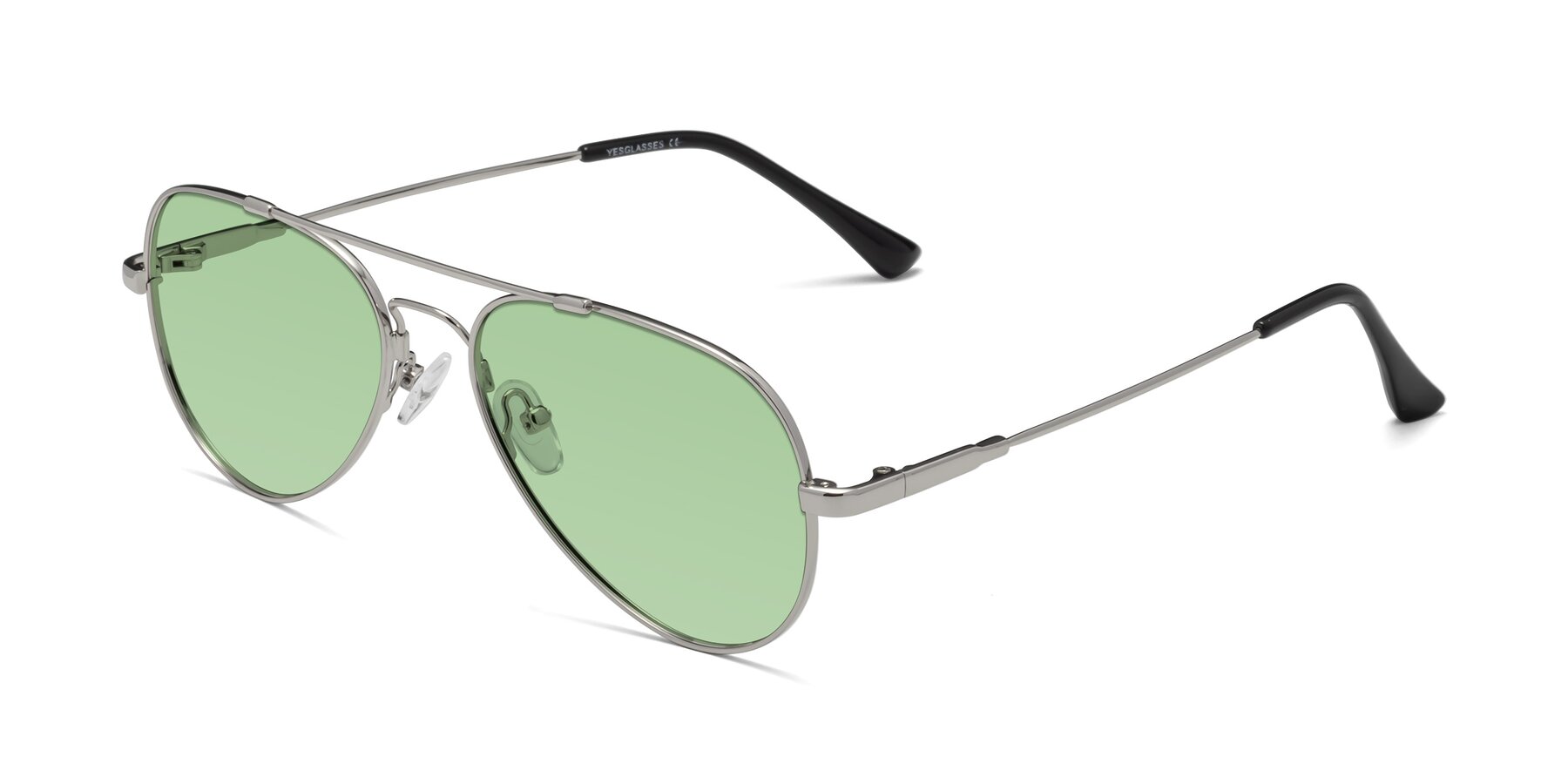 Angle of Dawn in Silver with Medium Green Tinted Lenses