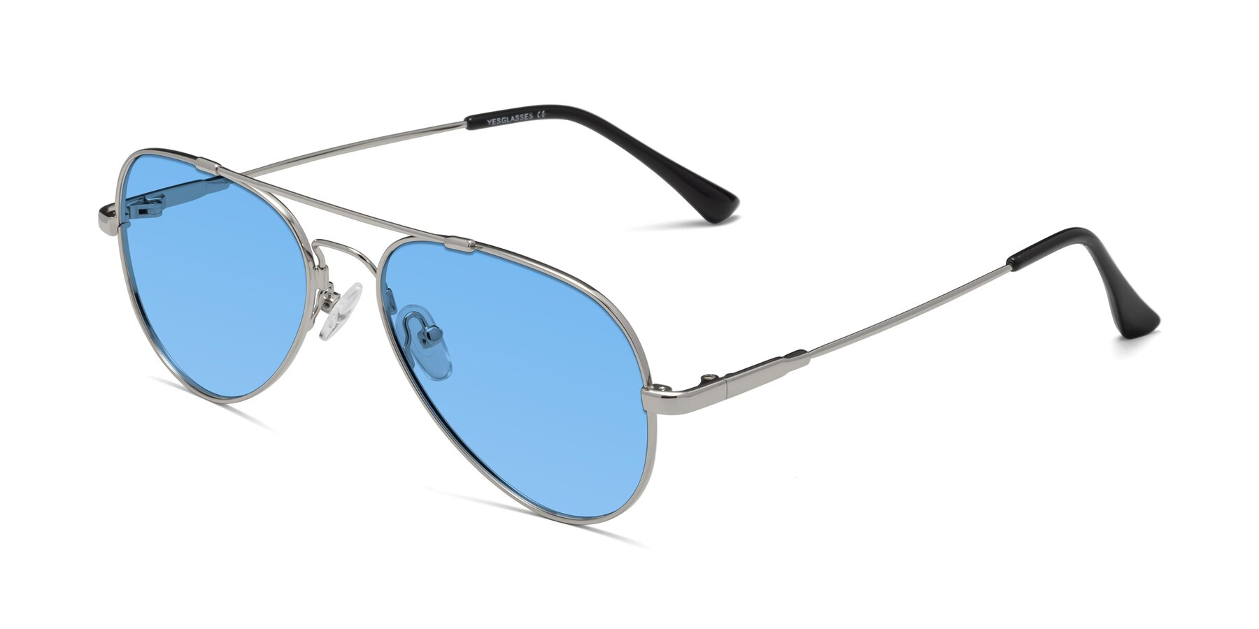 Angle of Dawn in Silver with Medium Blue Tinted Lenses
