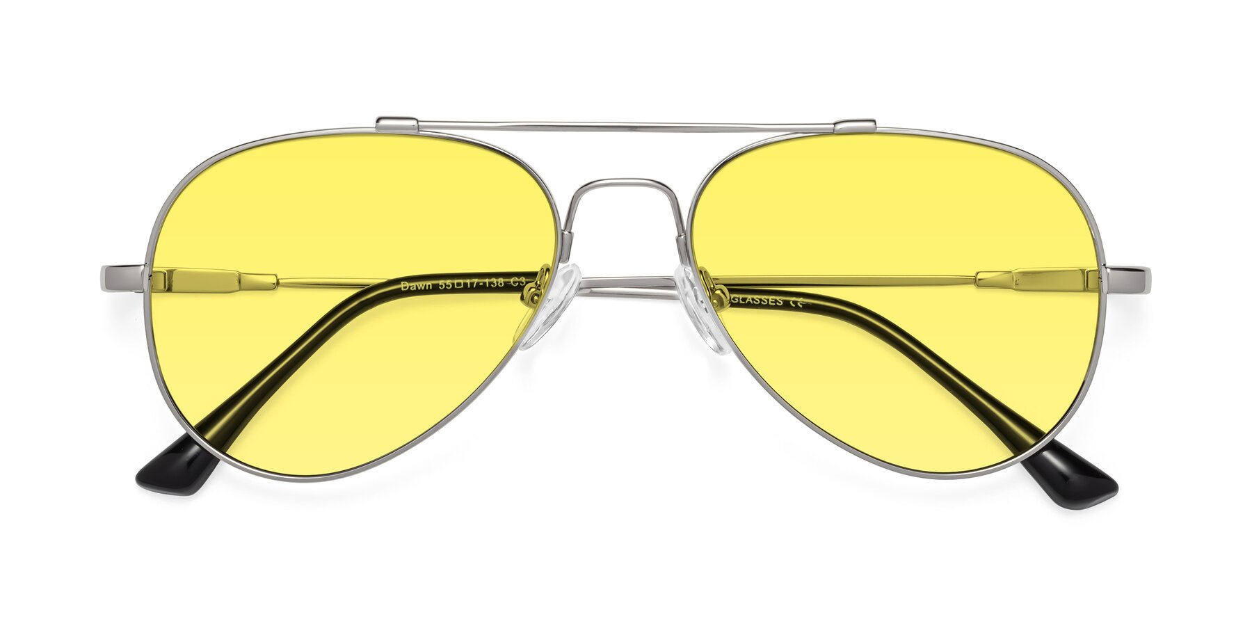 Folded Front of Dawn in Silver with Medium Yellow Tinted Lenses