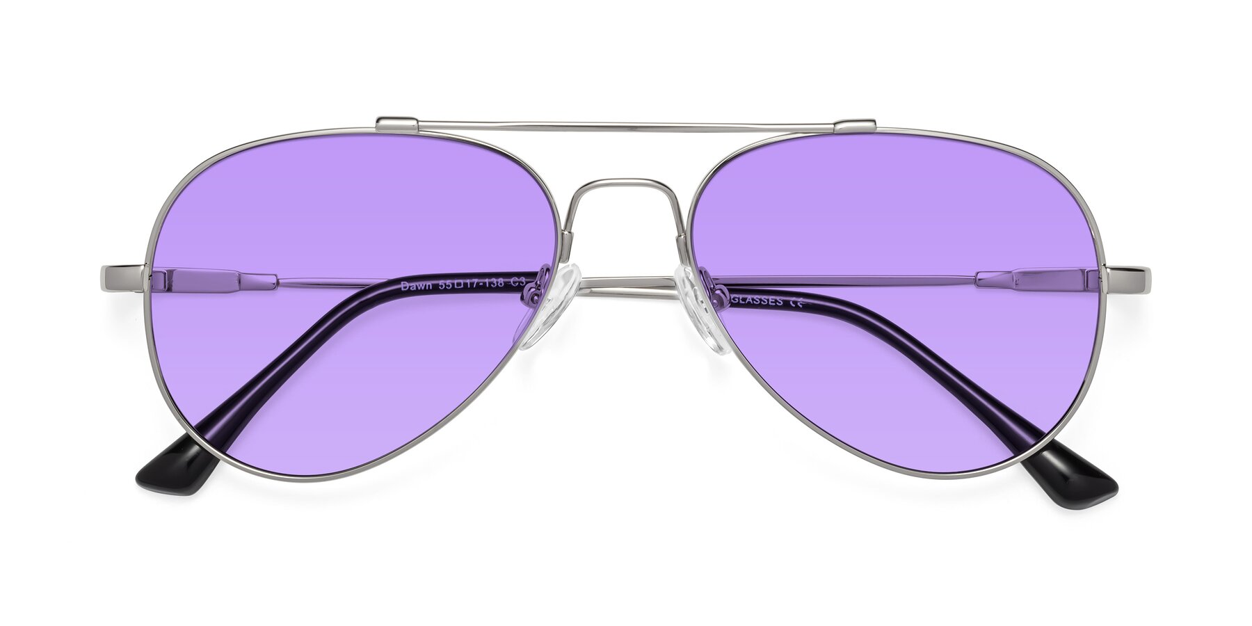 Folded Front of Dawn in Silver with Medium Purple Tinted Lenses