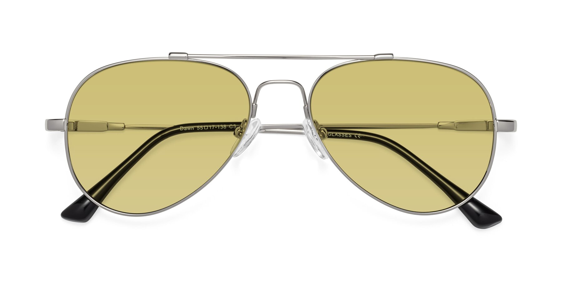 Folded Front of Dawn in Silver with Medium Champagne Tinted Lenses
