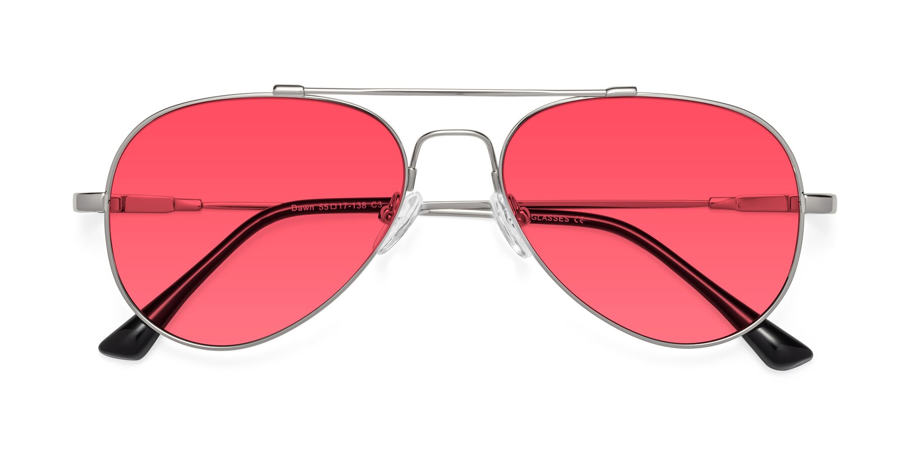 Folded Front of Dawn in Silver with Red Tinted Lenses