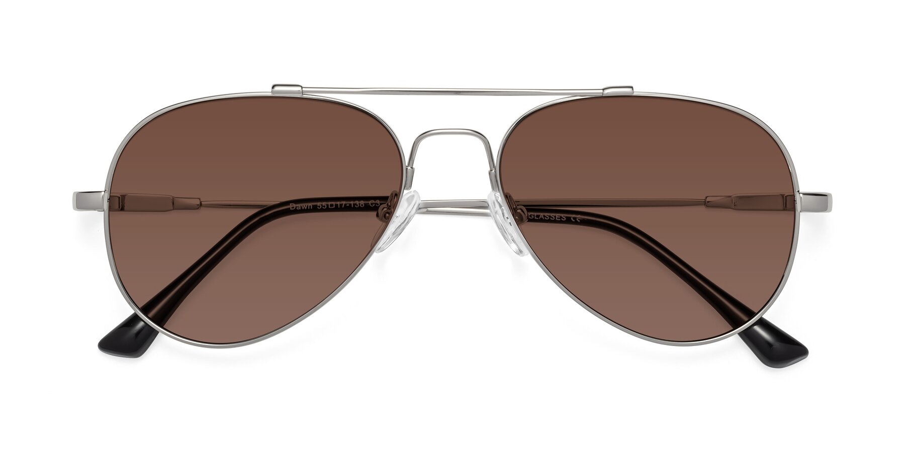 Folded Front of Dawn in Silver with Brown Tinted Lenses