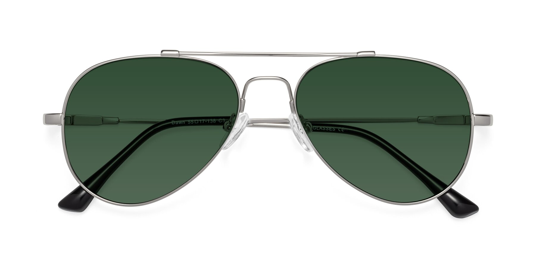 Folded Front of Dawn in Silver with Green Tinted Lenses