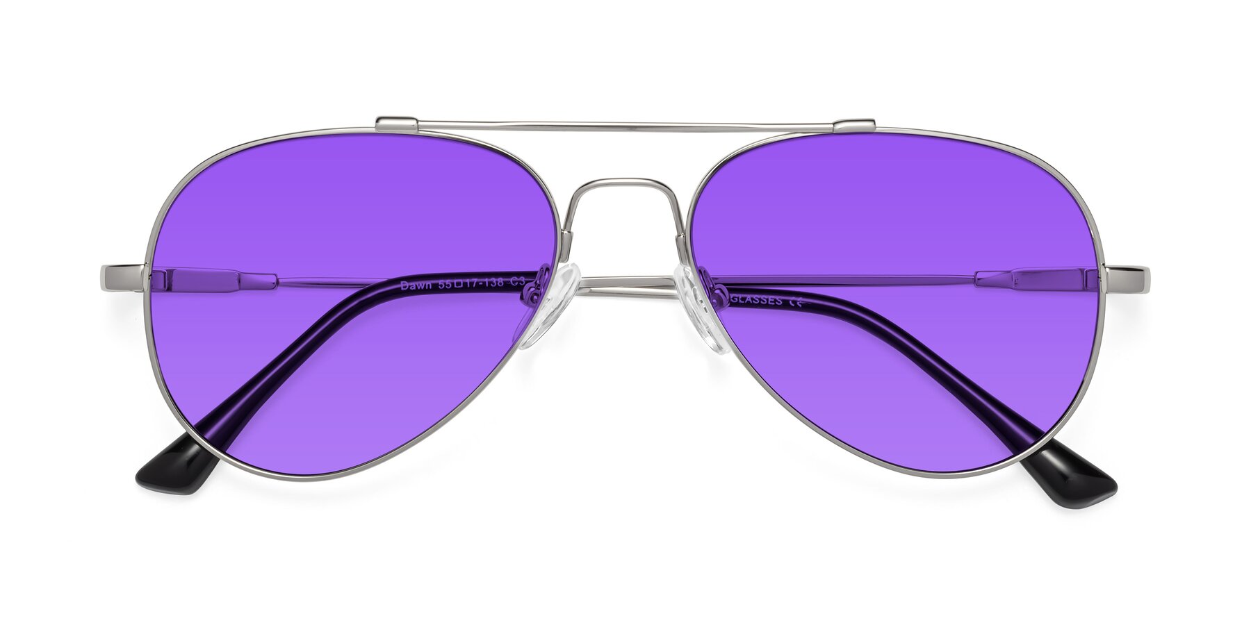 Folded Front of Dawn in Silver with Purple Tinted Lenses