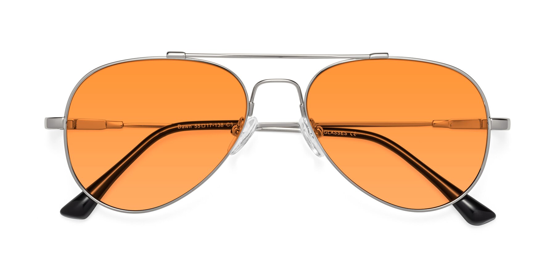 Folded Front of Dawn in Silver with Orange Tinted Lenses