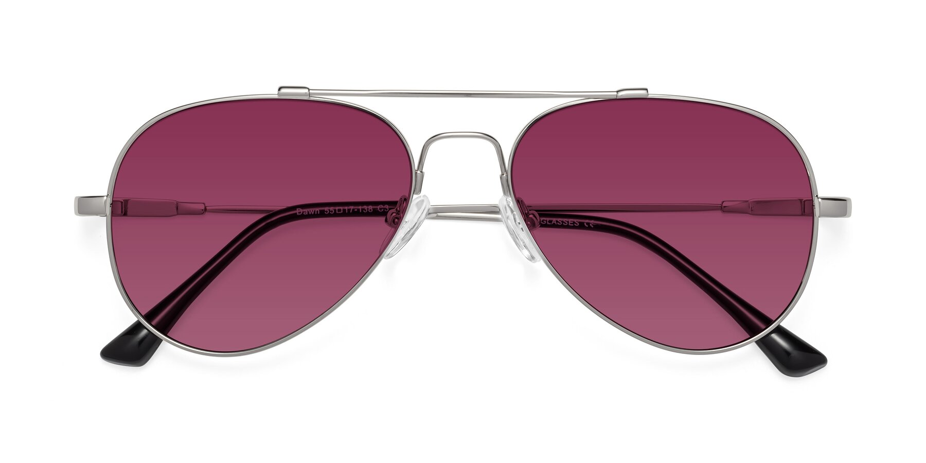 Folded Front of Dawn in Silver with Wine Tinted Lenses