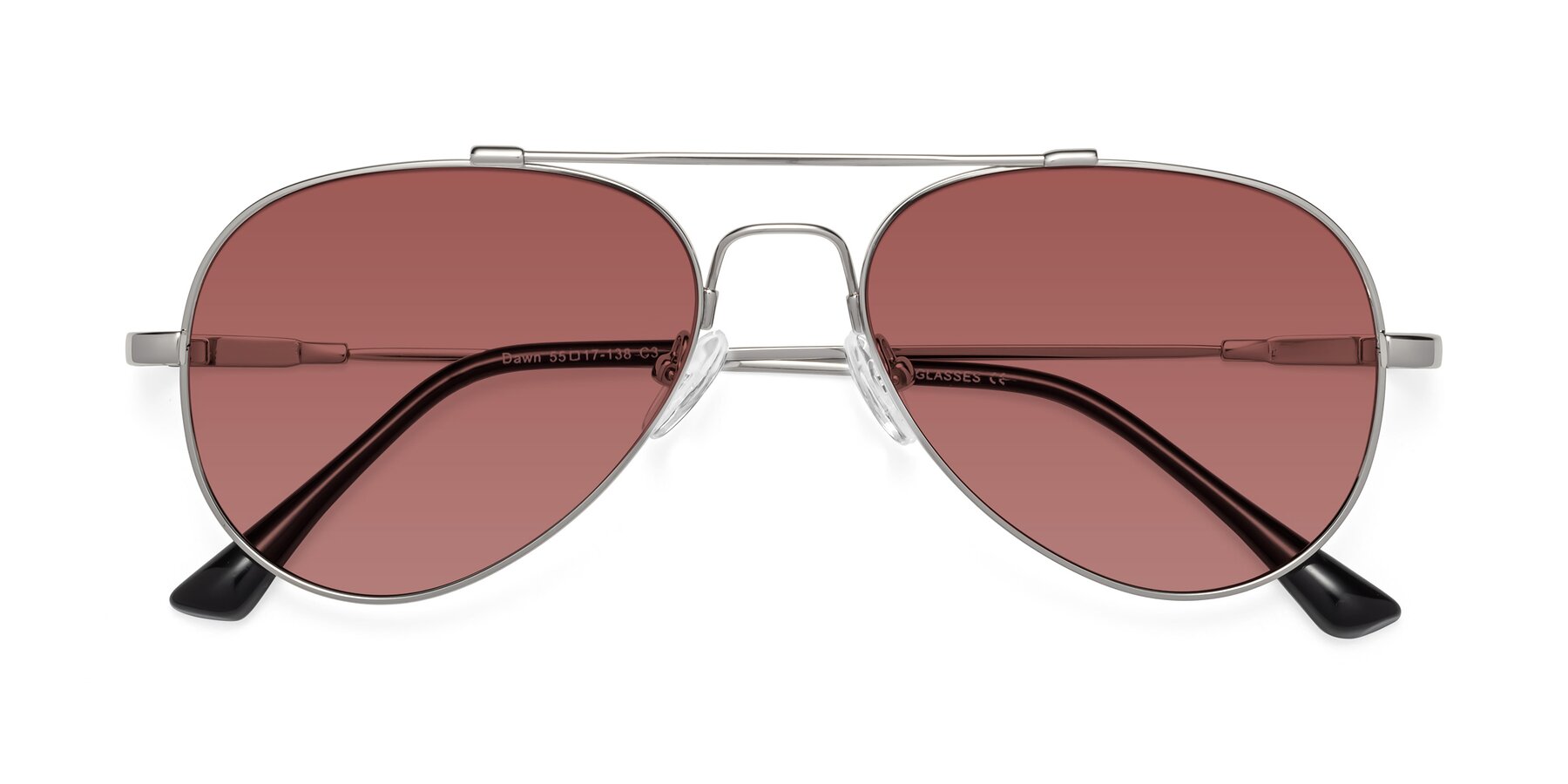 Folded Front of Dawn in Silver with Garnet Tinted Lenses